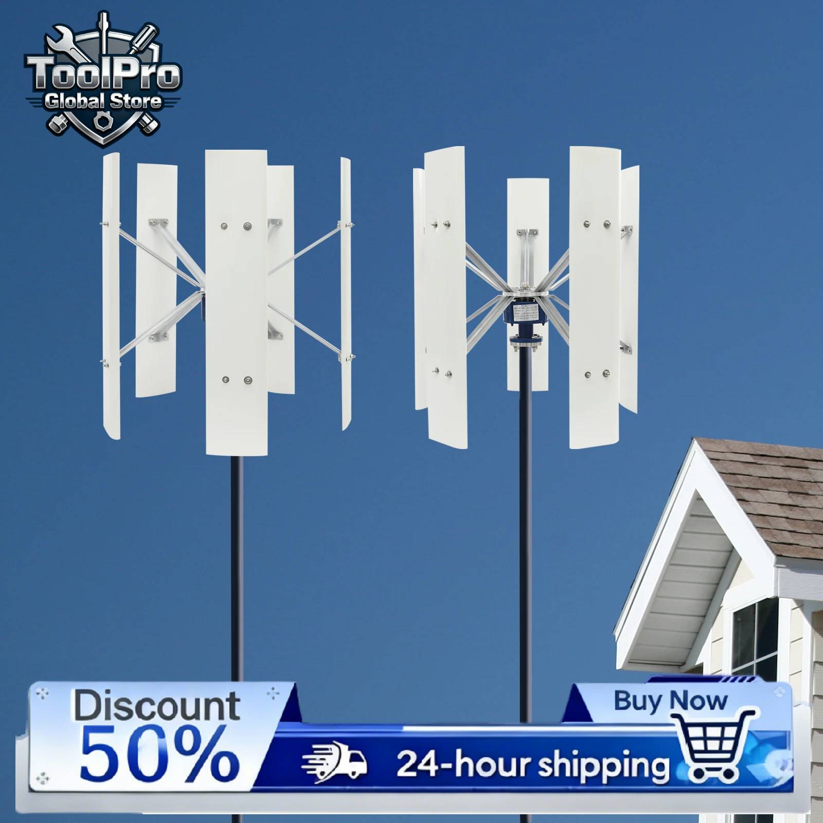 Mini Wind Turbine Vertical - 12V/24V Windkraftgenerator, 100W 5-Blatt Vertikalachsen-Windturbinengenerator, 2,5m/8,2ft/s