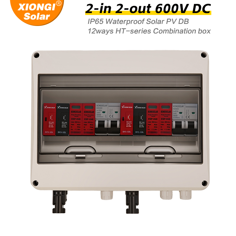 Solar Combiner Box - XIONGISOLAR 2-in-2-out DC 600V Solar-Photovoltaik-Kombiniererbox mit