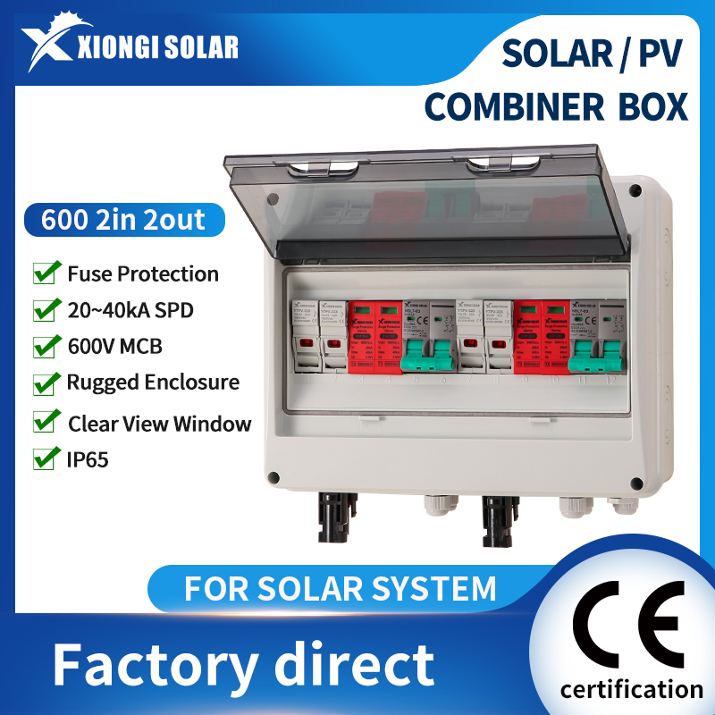 Solar Combiner Box - Vollkupfer-PV-Combiner-Box 600V 2-in-2-out DC-Solarpanel-Trennschalter mit Sicherung
